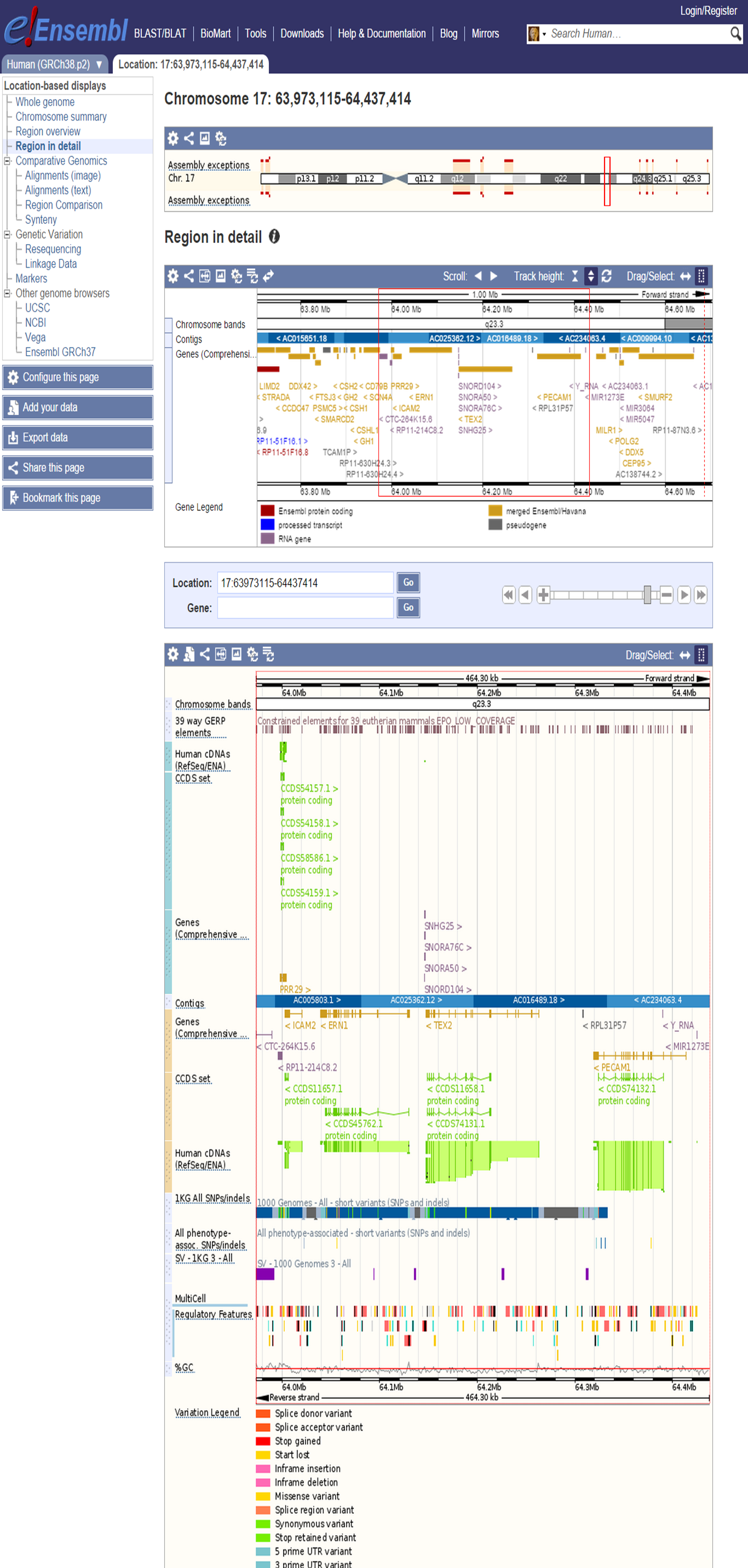 Ensembl Genome Browser interface