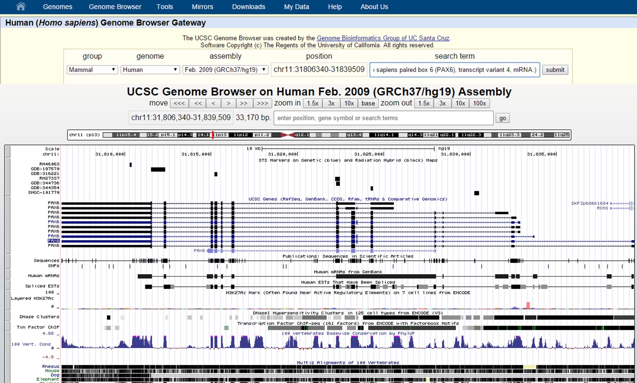 UCSC Genome Browser search